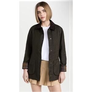 Barbour Classic Beadnell Wax Jacket Olive Green Women's Size 12 NWT $398